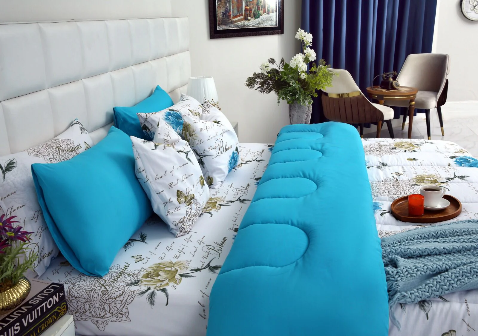 8 PCs Winter Razai Set-Blue Flowers - Image 9
