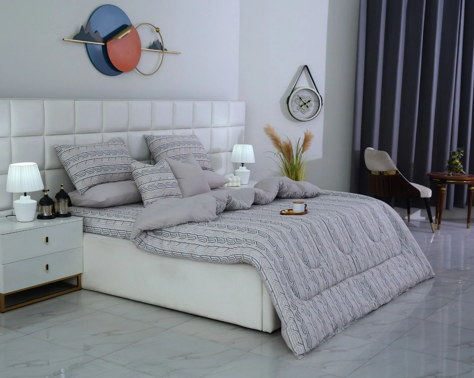 8 PCs Winter Razai Set-Beige Shapes - Image 2