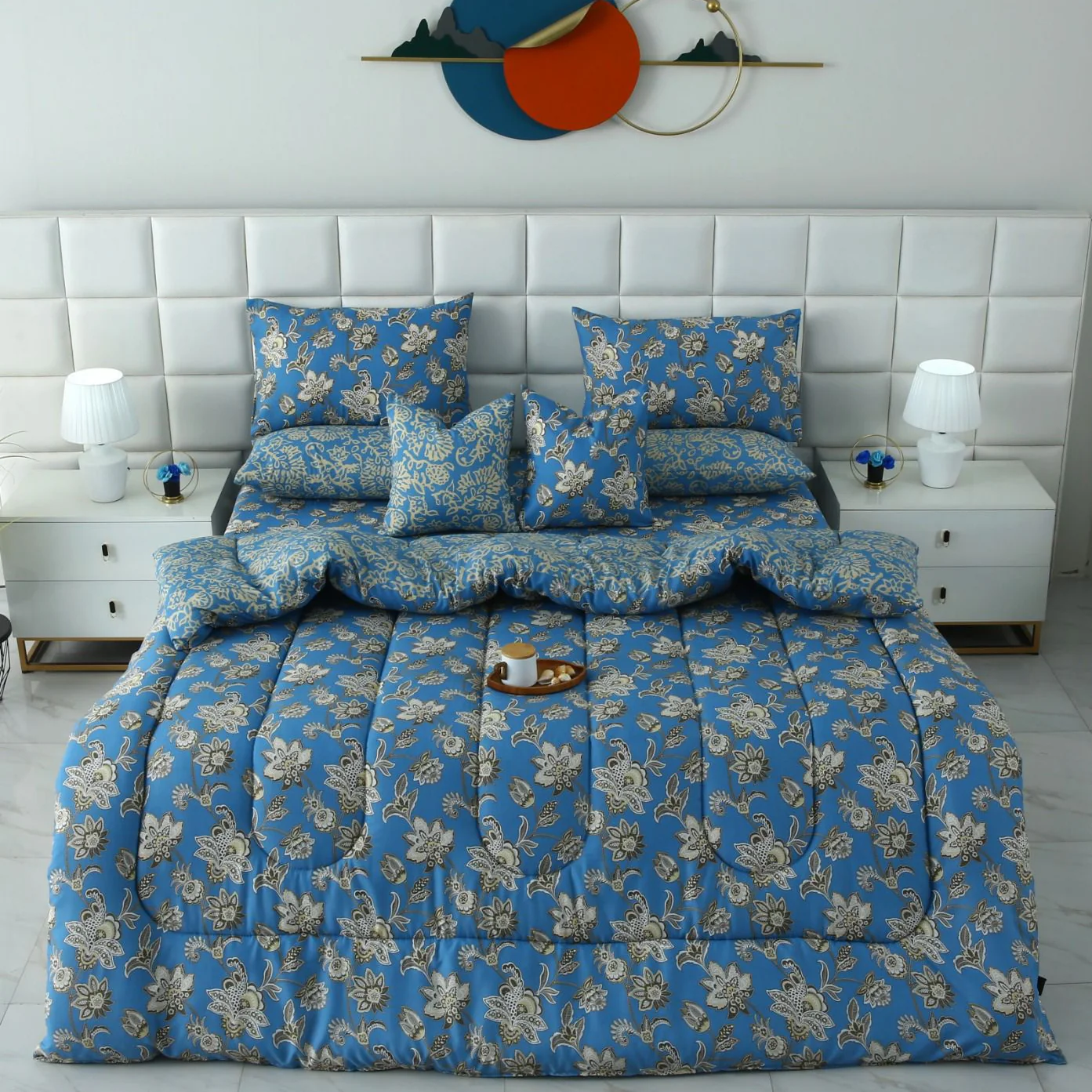 8 PCs Winter Razai Set-Blue Paisley