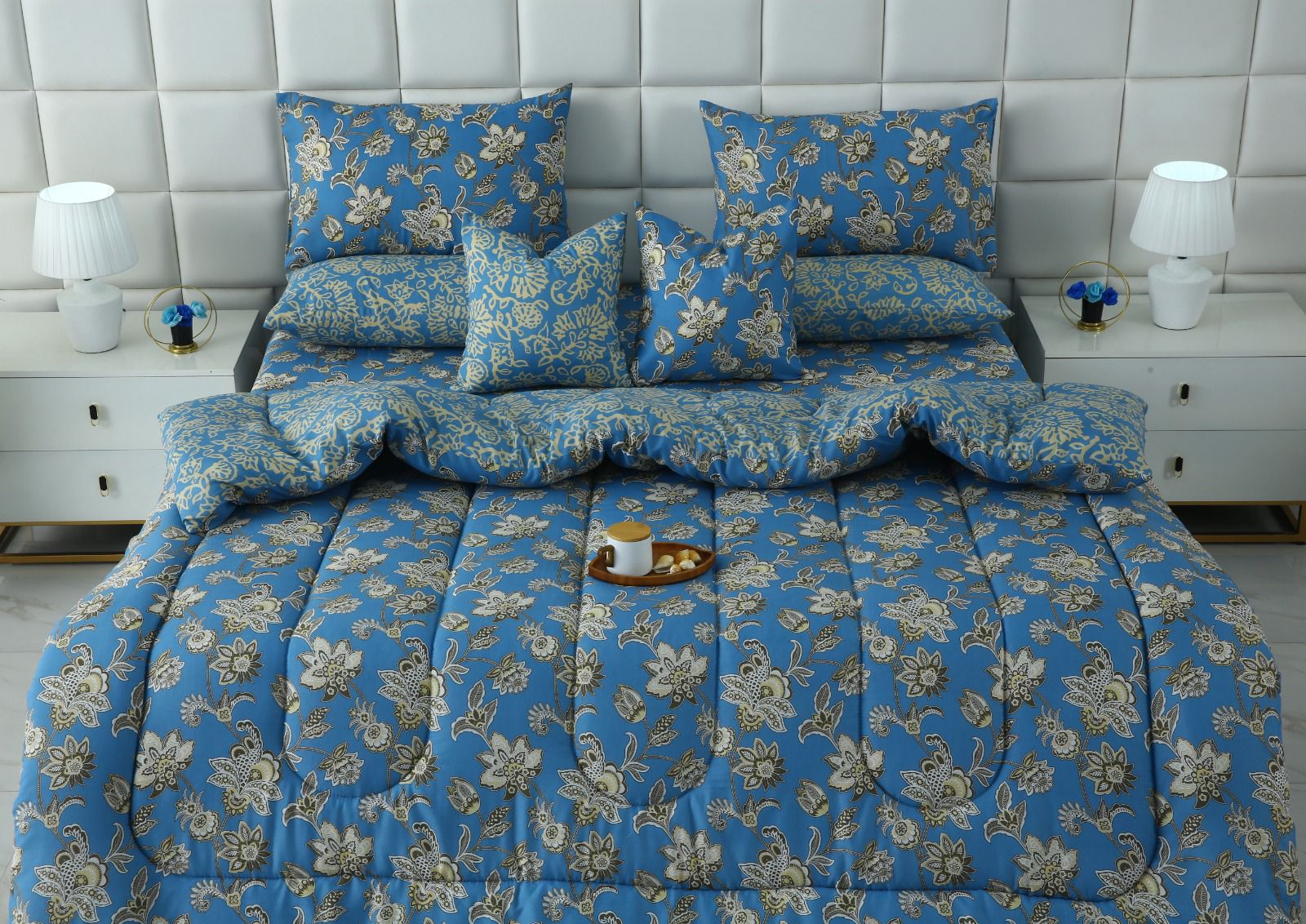 8 PCs Winter Razai Set-Blue Paisley - Image 13