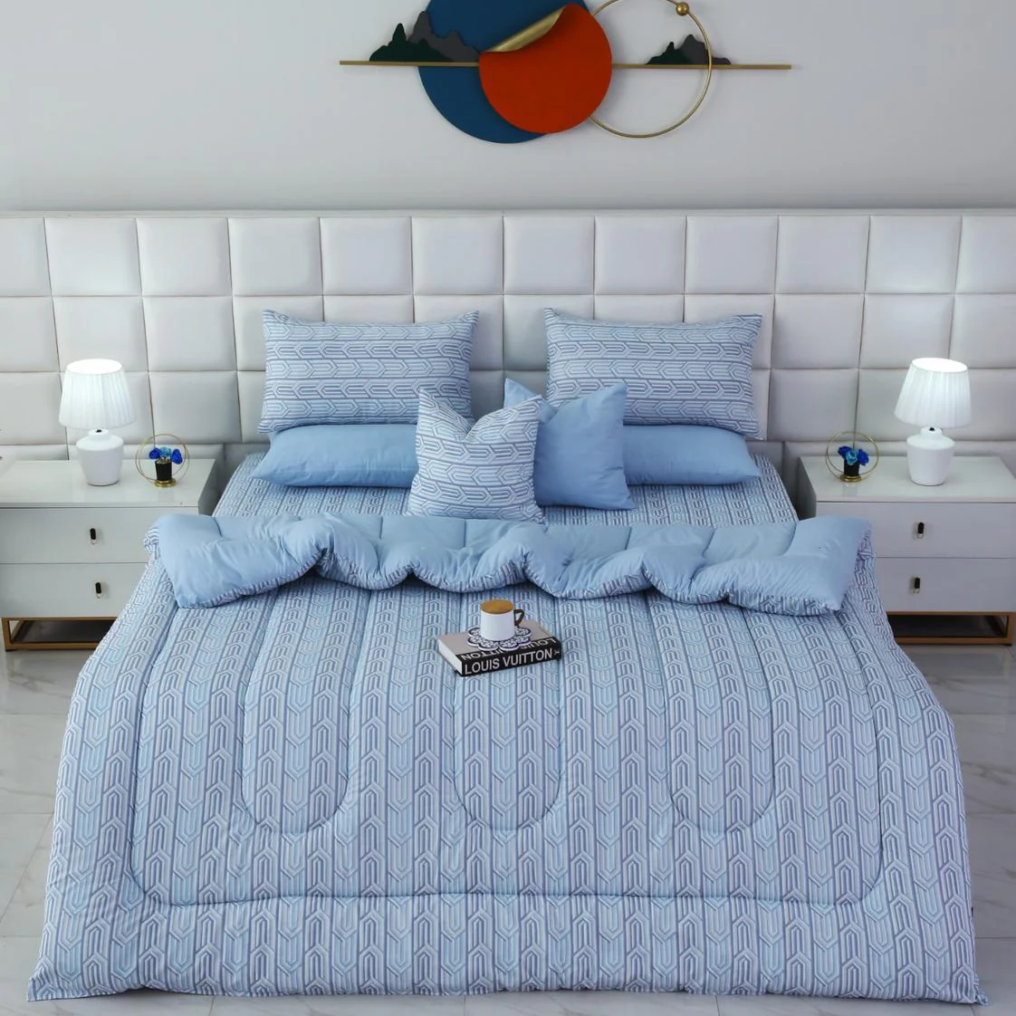 8 PCs Winter Razai Set-Blue Shapes