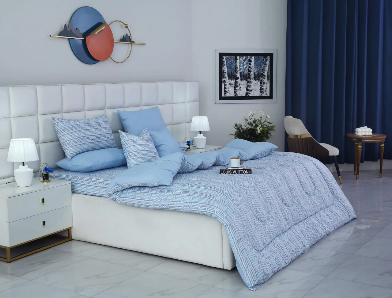 8 PCs Winter Razai Set-Blue Shapes - Image 7