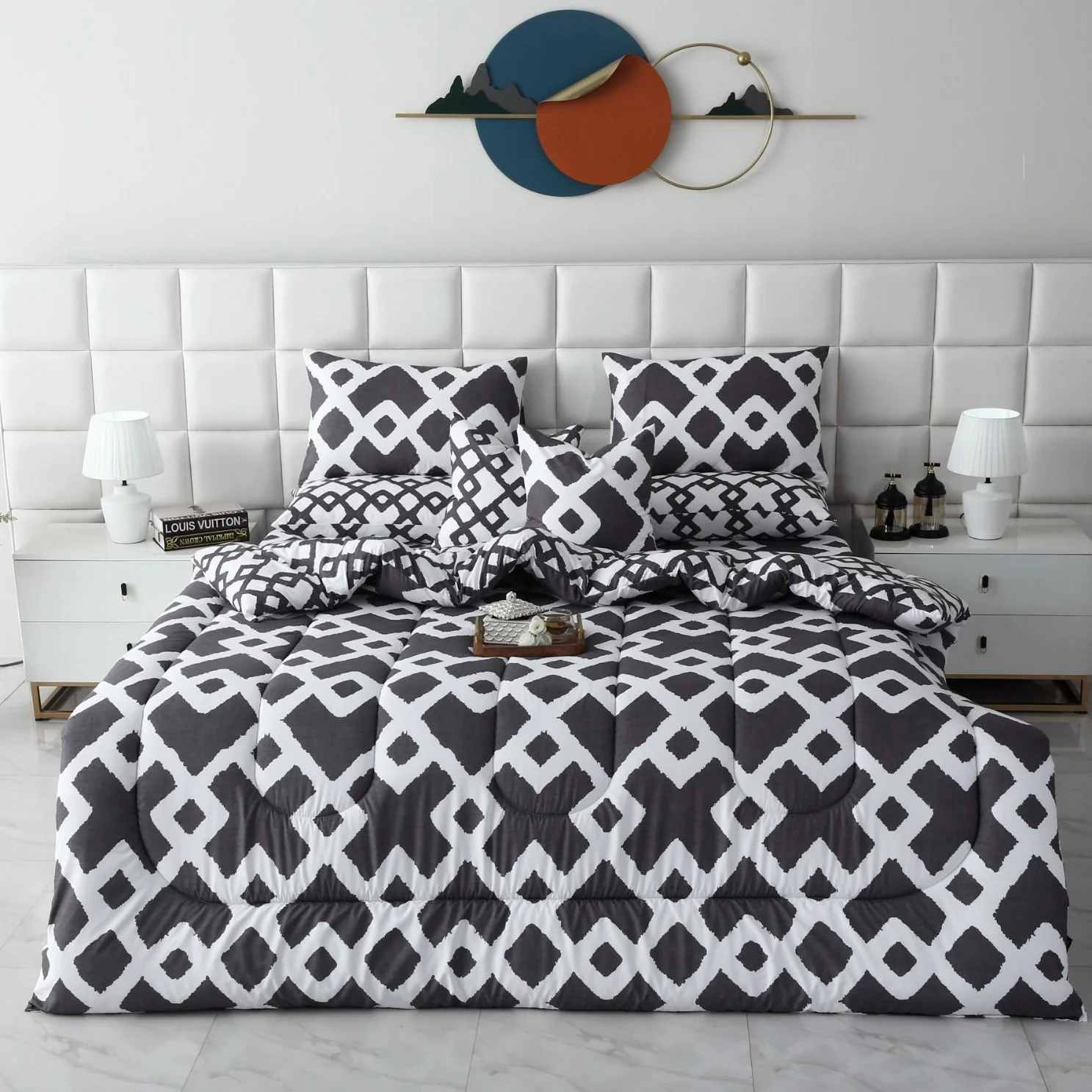 8 PCs Winter Razai Set-Grey Diamond