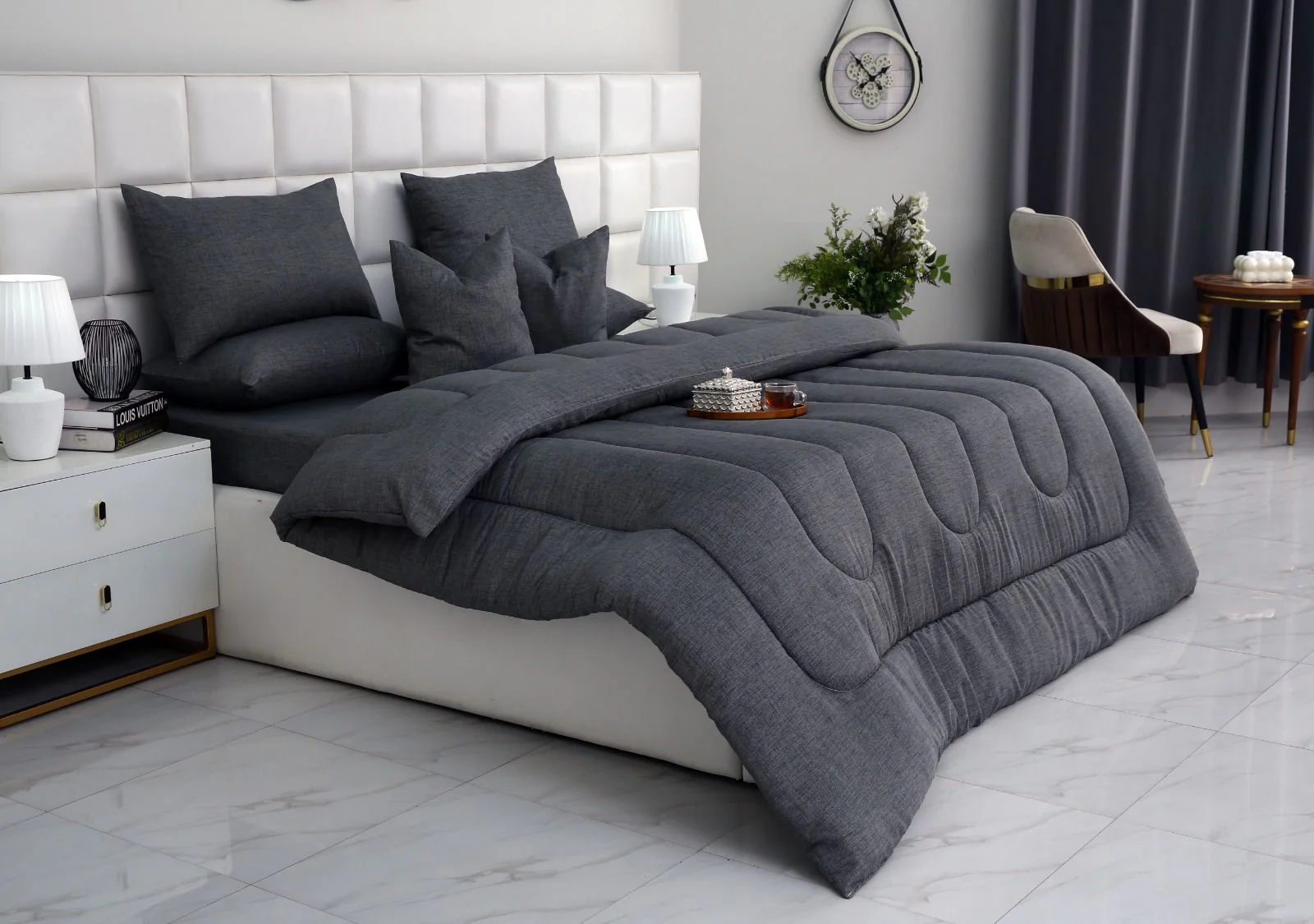 8 PCs Winter Razai Set-Grey Texture - Image 2