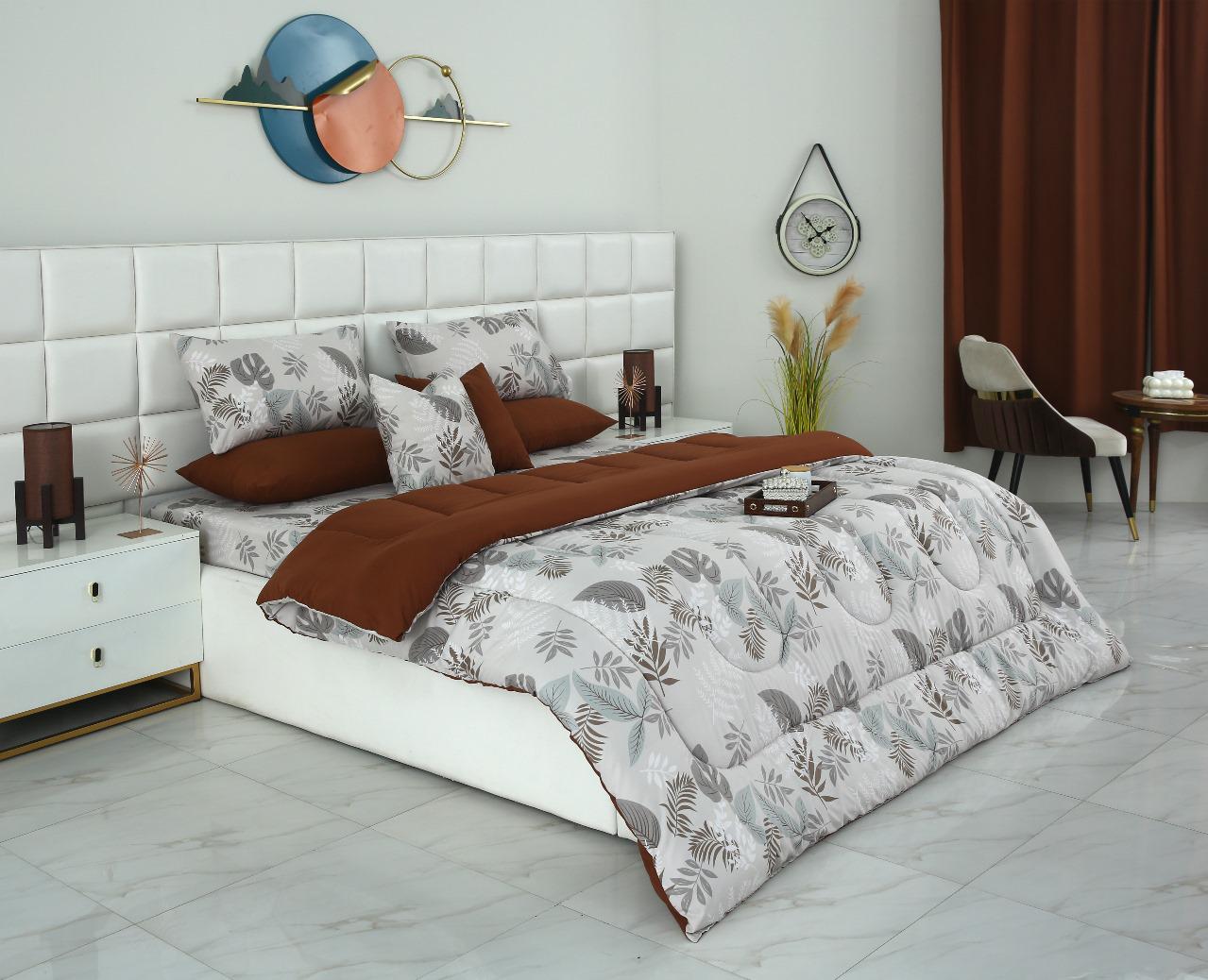 8 PCs Winter Razai Set-Leaf Style(With Brown Reverse) - Image 4