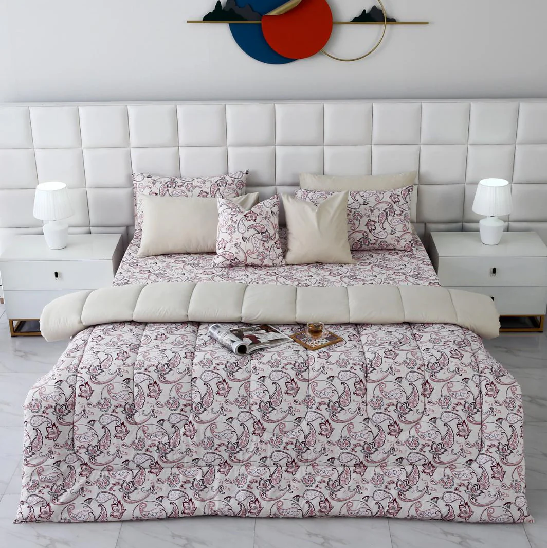 8 PCs Winter Razai Set-Pink Paisley