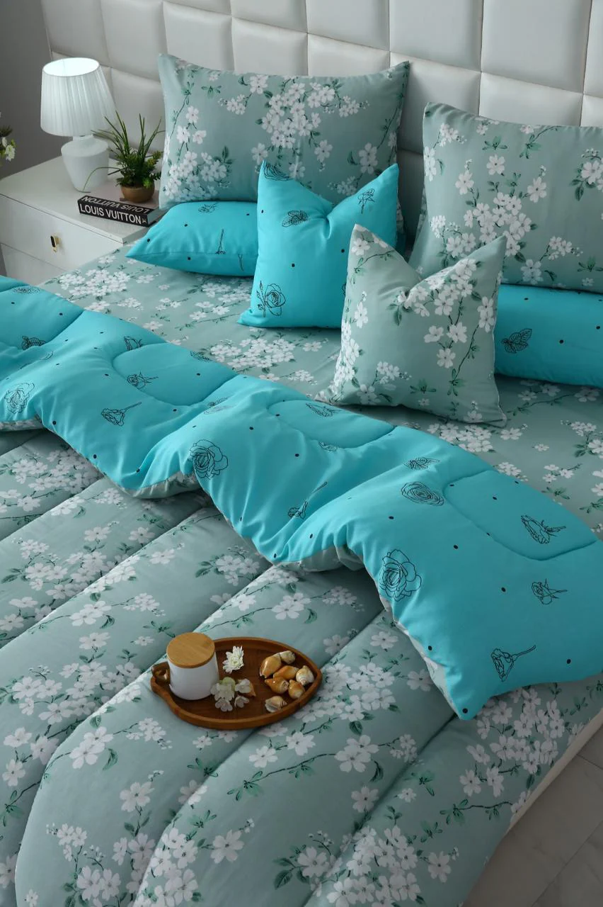 8 PCs Winter Razai Set-White Flowers - Image 11