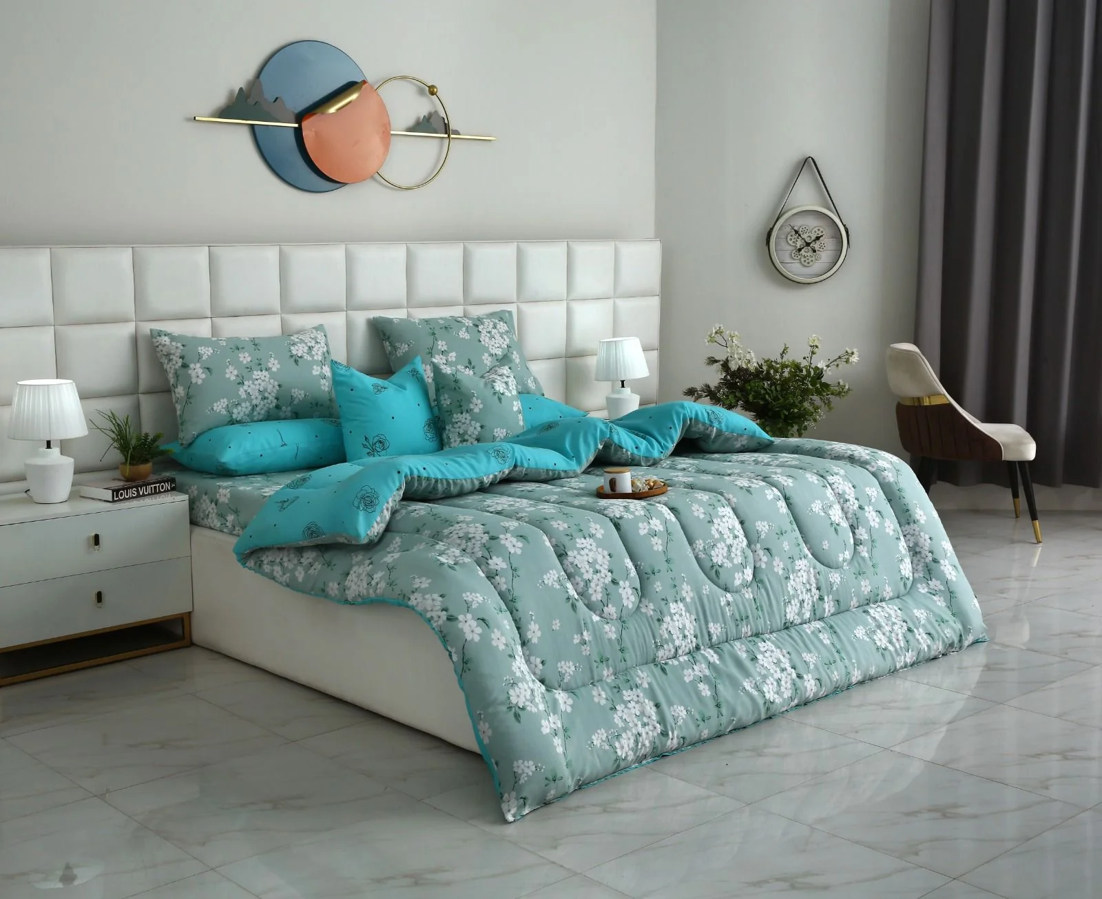 8 PCs Winter Razai Set-White Flowers - Image 15