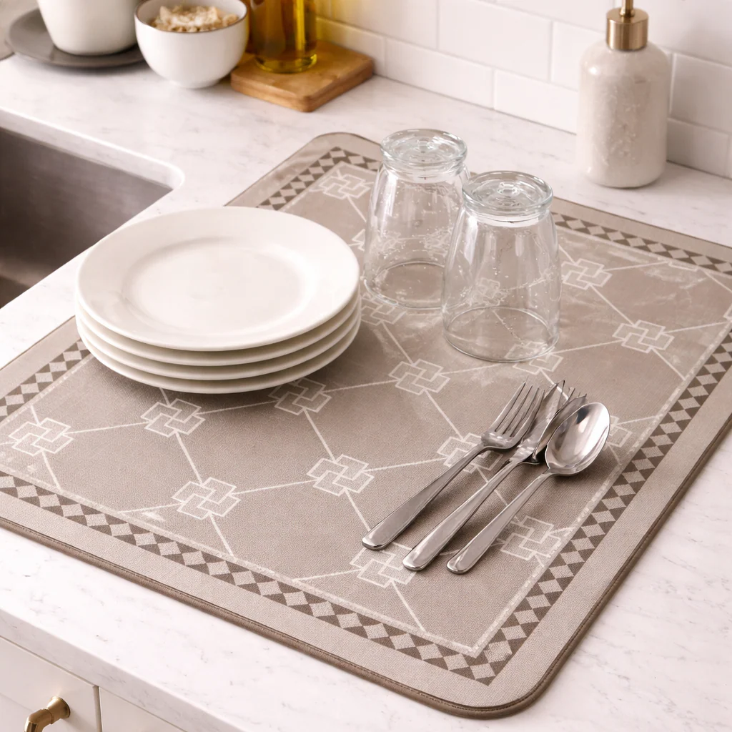 Anti Slip Dish Drying Mat-Beige Pattern