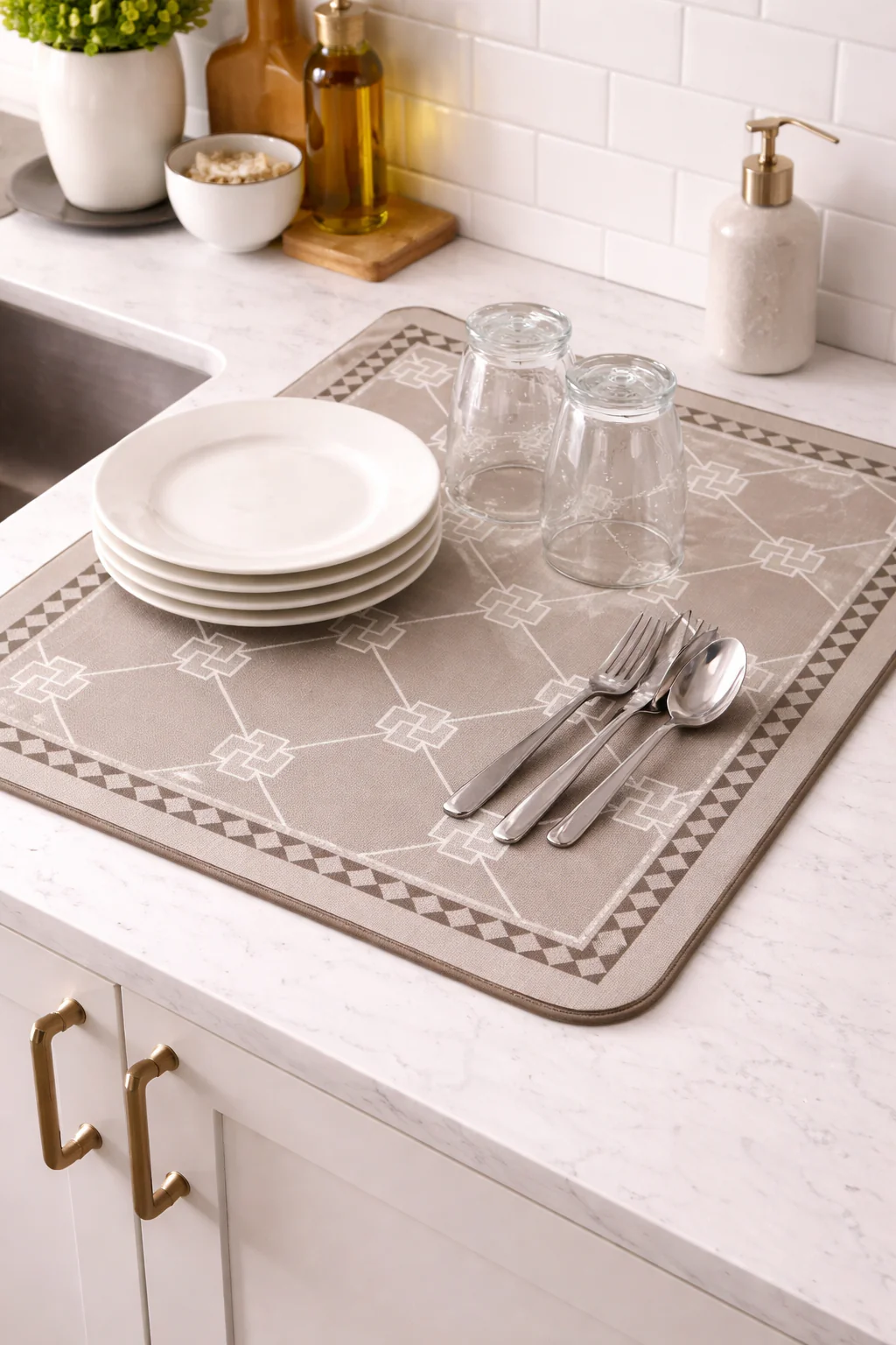 Anti Slip Dish Drying Mat-Beige Pattern - Image 2