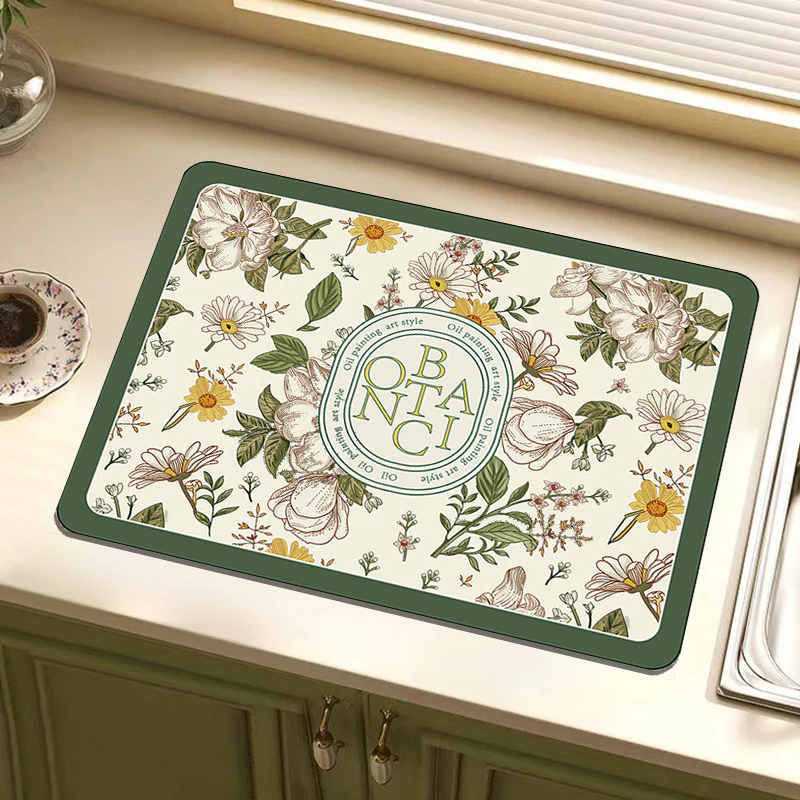 Anti Slip Dish Drying Mat-Green Botanic - Image 2