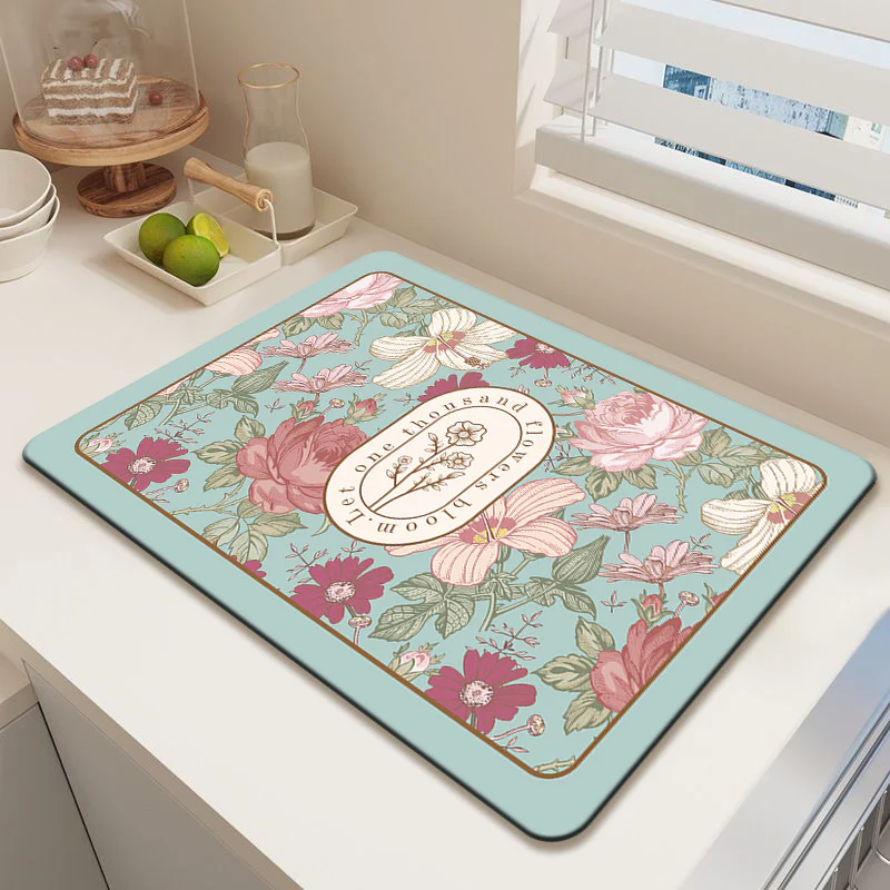 Anti Slip Dish Drying Mat-Pastel Flowers - Image 2