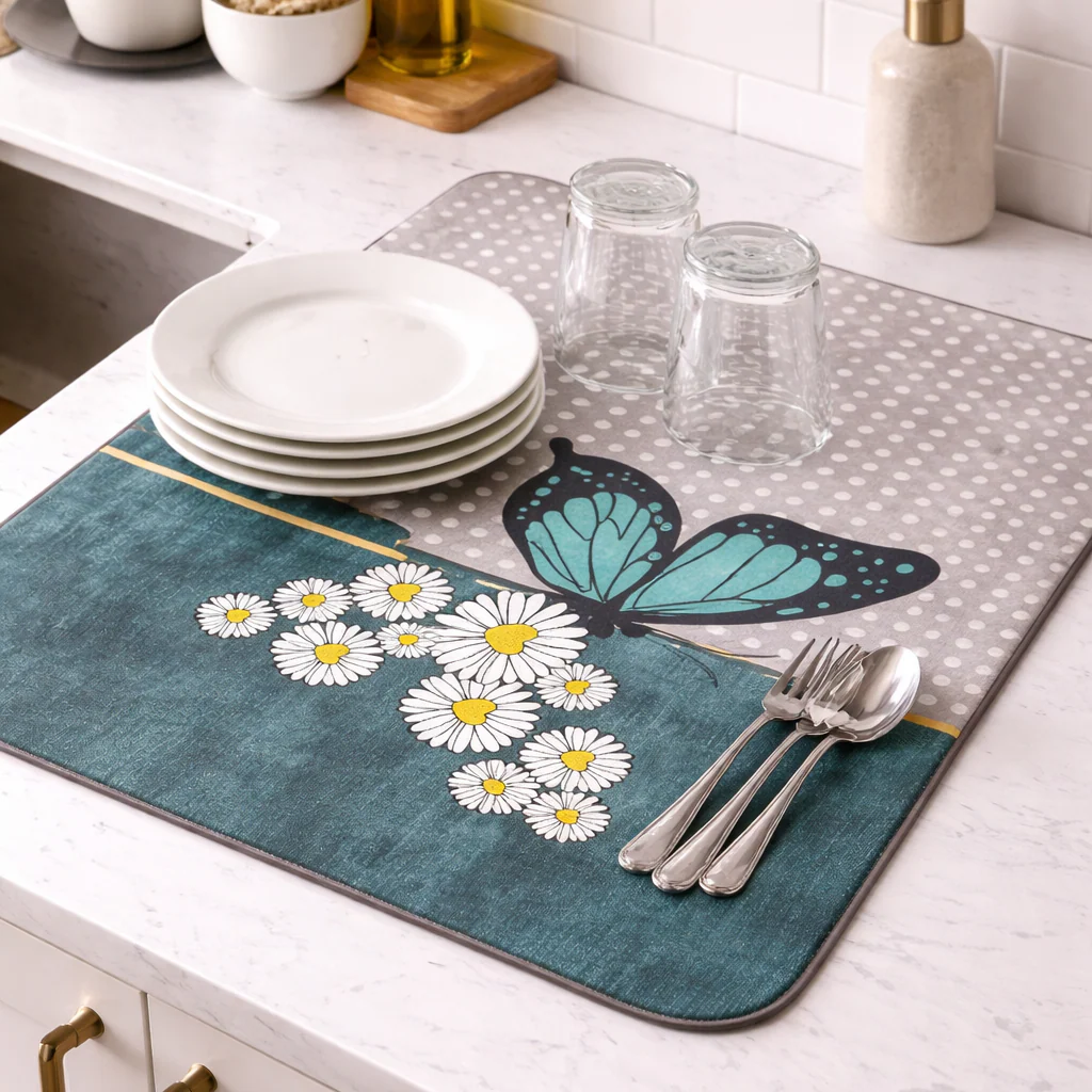 Anti Slip Dish Drying Mat-Rainbow Butterfly