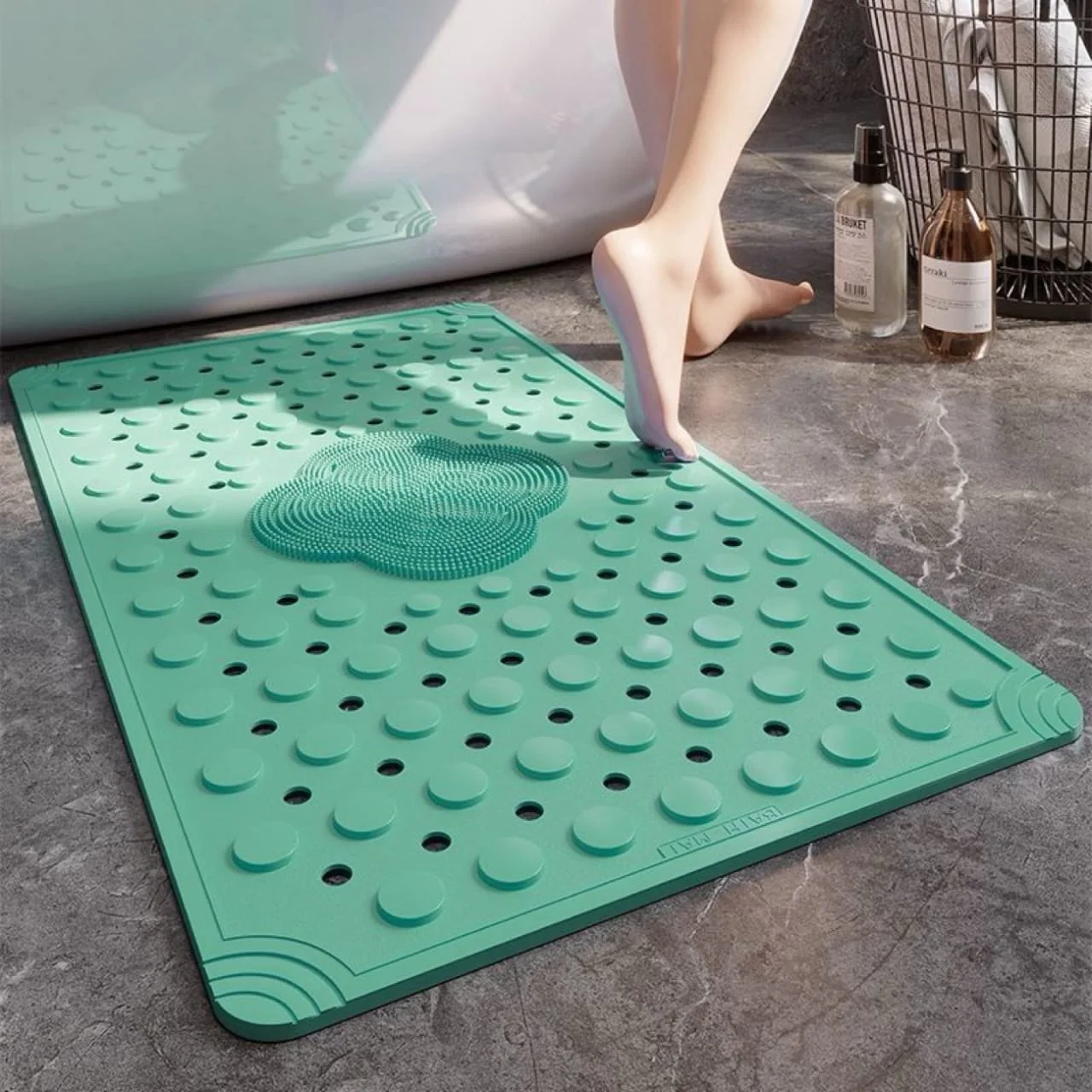 Anti Slip PVC Bathroom Mat With Foot Scrubber (SA2510-114)Green