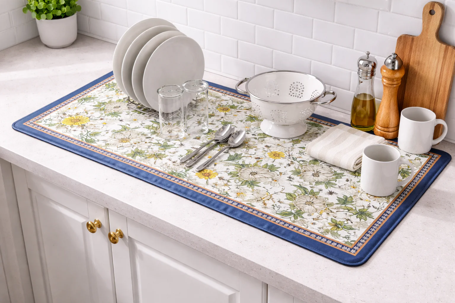 AntiSkid Dish Drying Heat & Water Protector Mat-SA-2553-2((Daisy) - Image 2