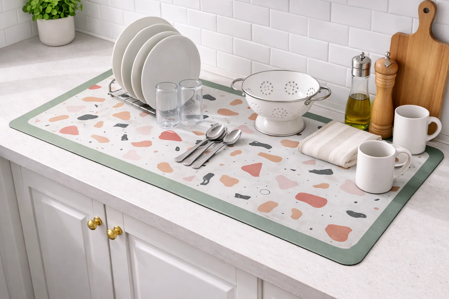 AntiSkid Dish Drying Heat & Water Protector Mat-SA-2553-Art - Image 2