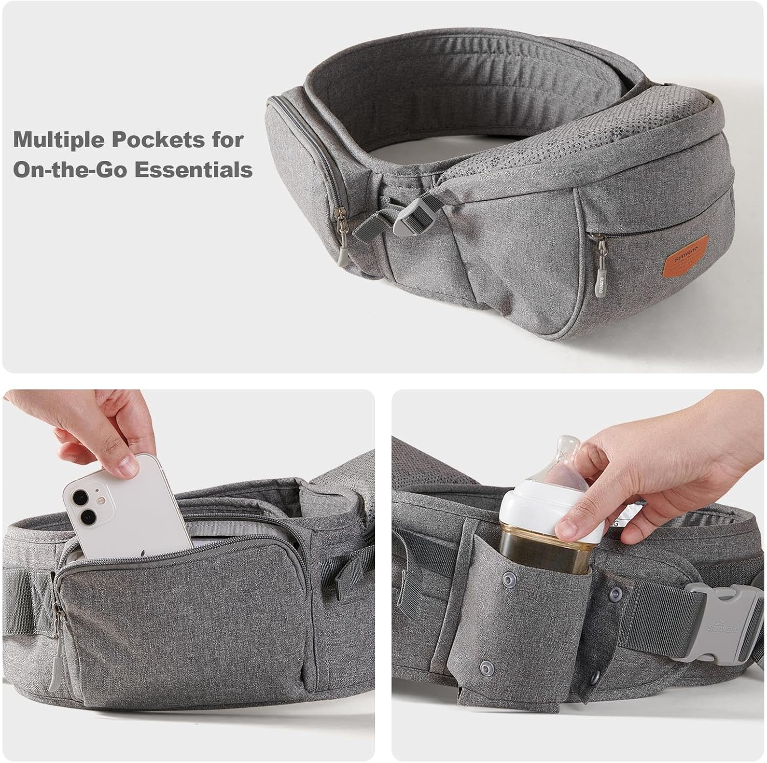 Baby Hip Seat With Adjustable Belt and Pocket-SA2408-182(Grey) - Image 7