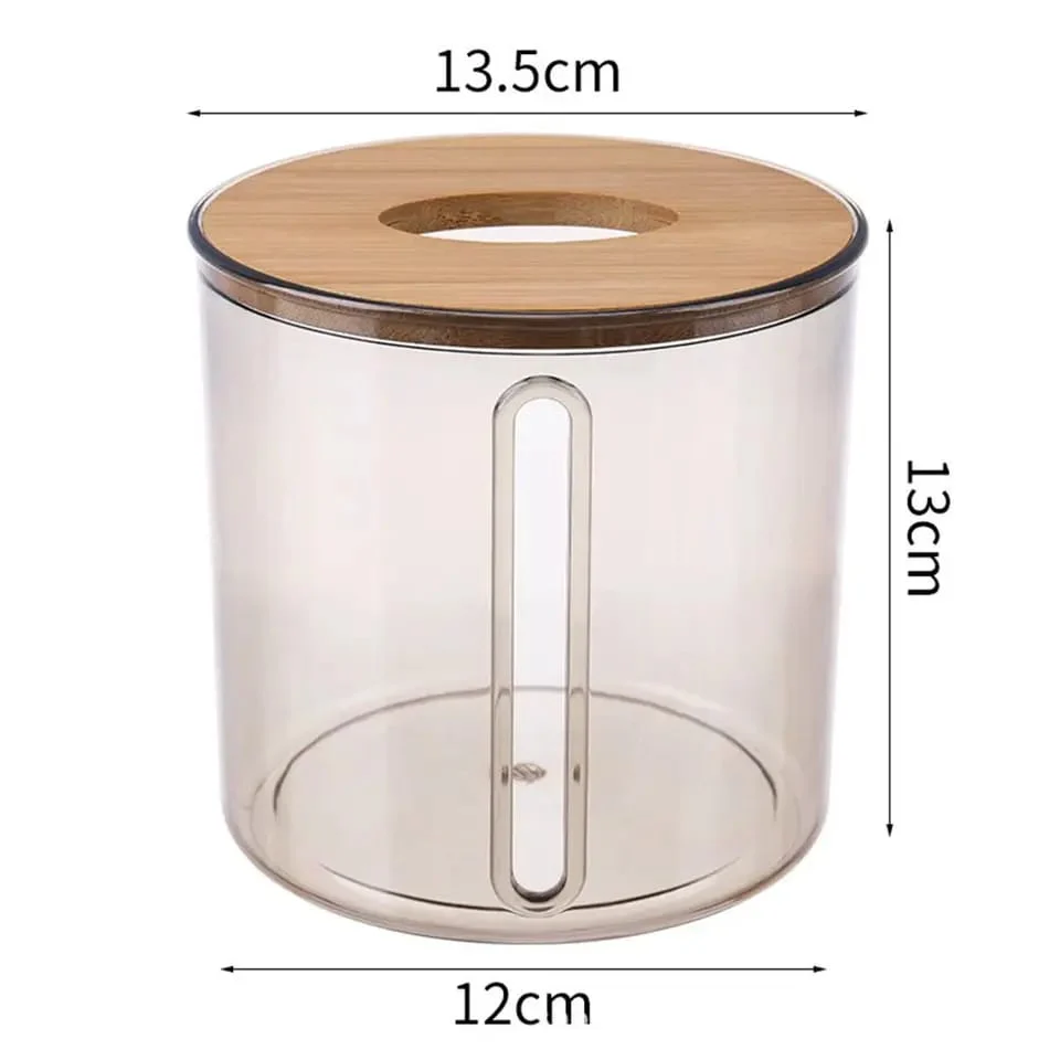 Bamboo Lid Toilet Paper Holder (5287)-Transparent Round - Image 5