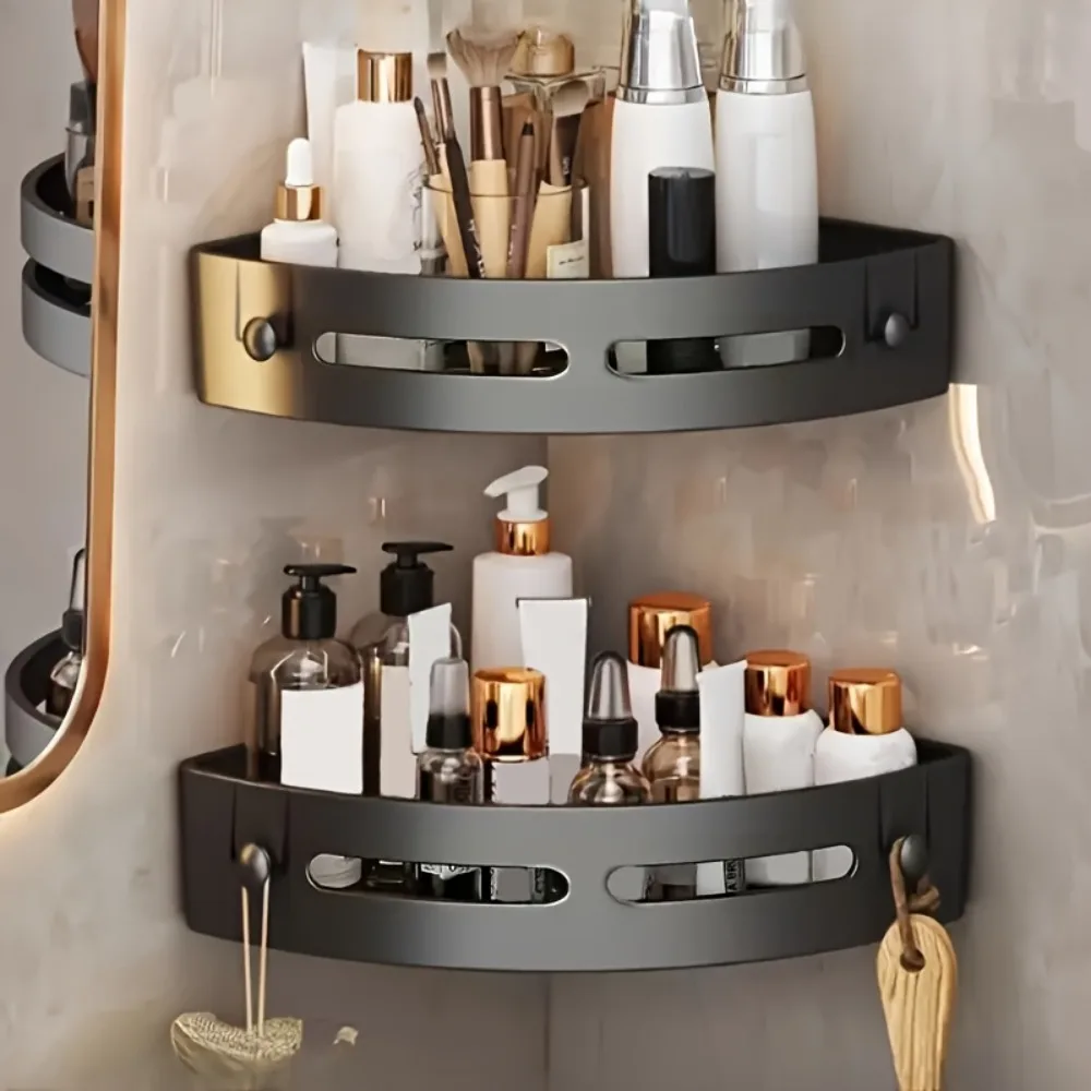 Black Aluminium Corner Bathroom Shelf-SA2408-138