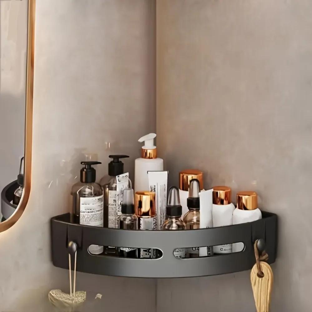 Black Aluminium Corner Bathroom Shelf-SA2408-138 - Image 2