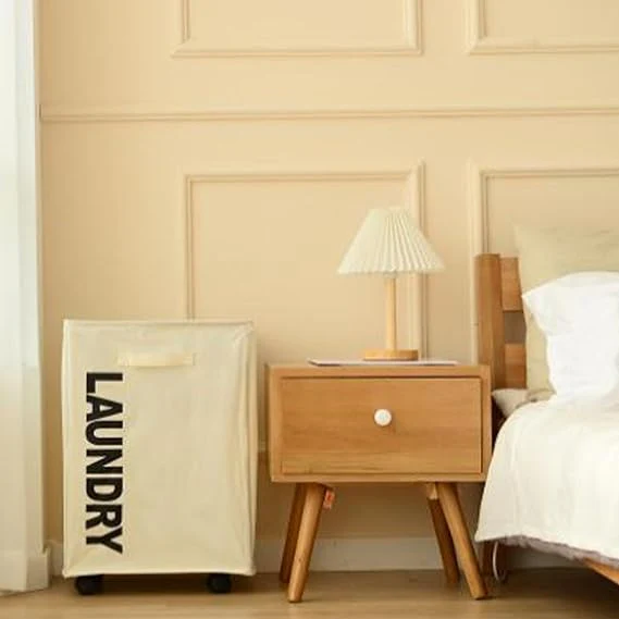 Cart Laundry Basket with Wheel-Beige(5394) - Image 3