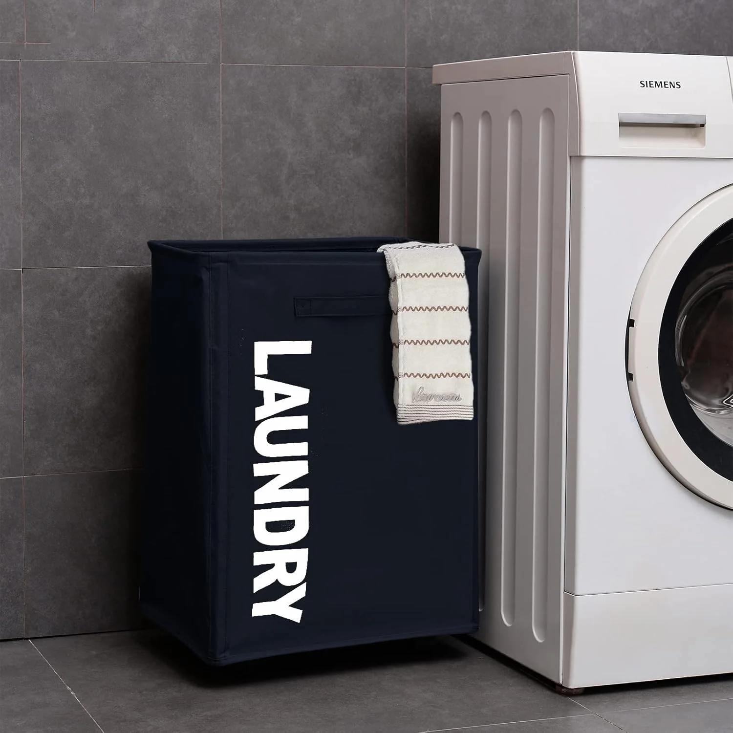 Cart Laundry Basket with Wheel-Black(5394)