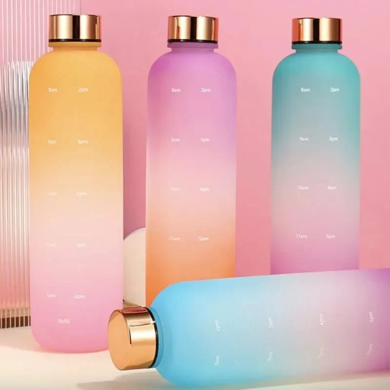 Colorful Gradient Steel Cover with Time Scale Water bottle 5466Pink Over Orange - Image 5