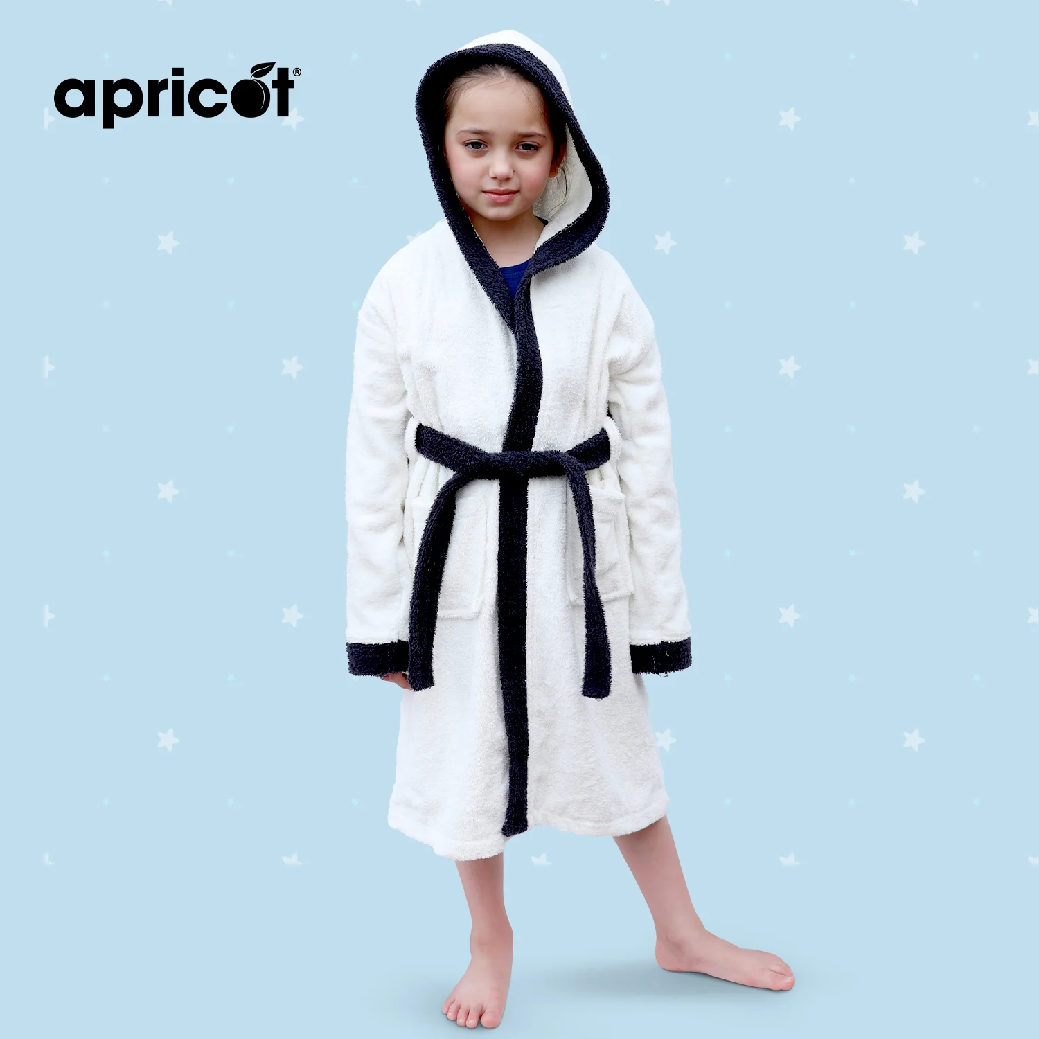 Cotton Kid's Bathrobe-White Over Black
