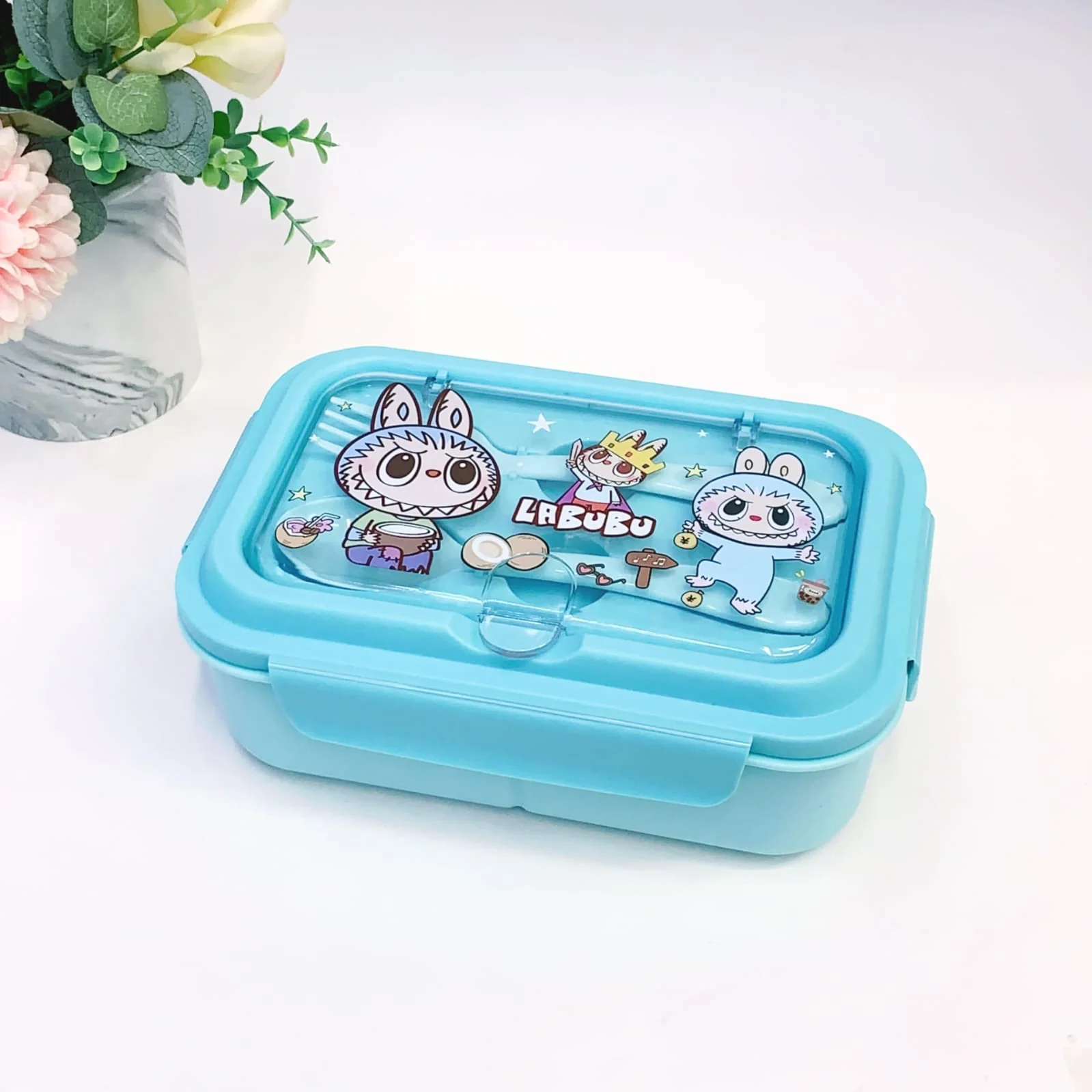Cute Lunch Carrier with Secure 2-Point Locking Lid (SA2510-054)Labubu Blue
