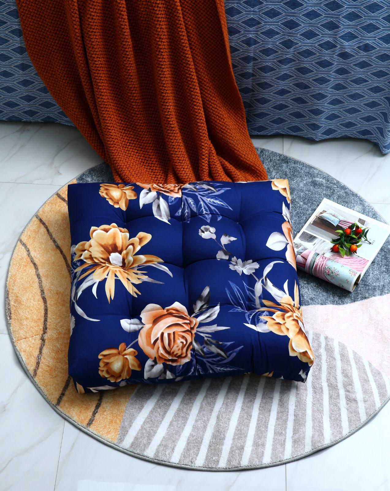 Digital Printed Square Floor Cushions-Ethnic Flowers - Image 3