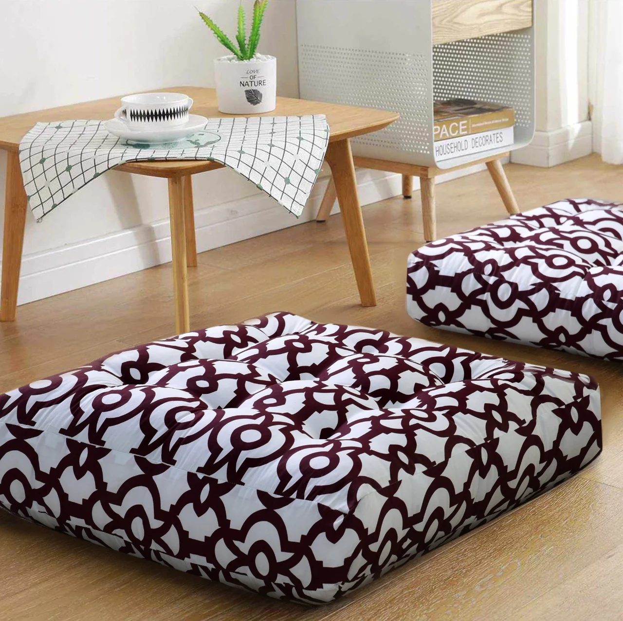 Digital Printed Square Floor Cushions-Trellis - Image 2