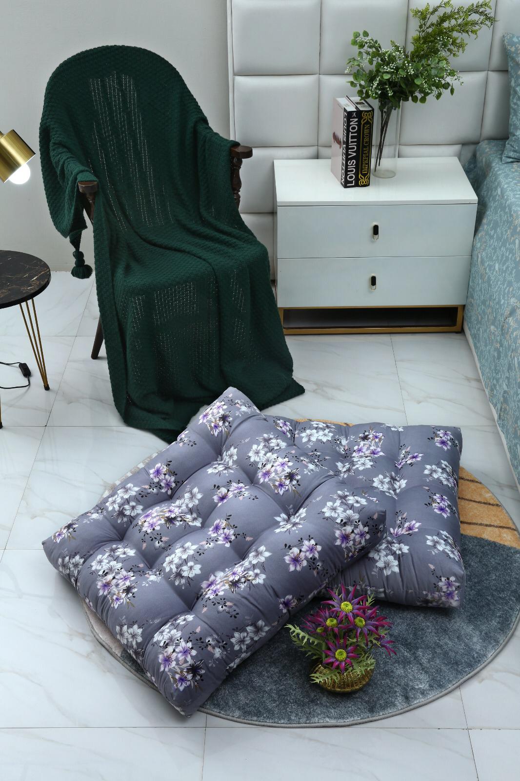 Digital Printed Square Floor Cushions-White Rose - Image 2