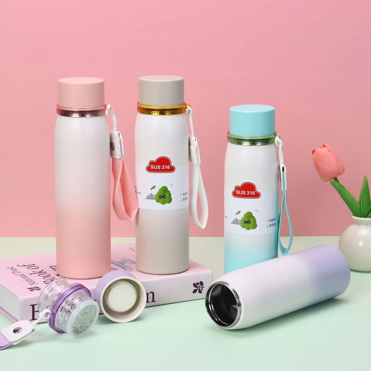 Double-Wall Stainless Steel Insulated Water Bottle(SA2408-219)Beige - Image 3