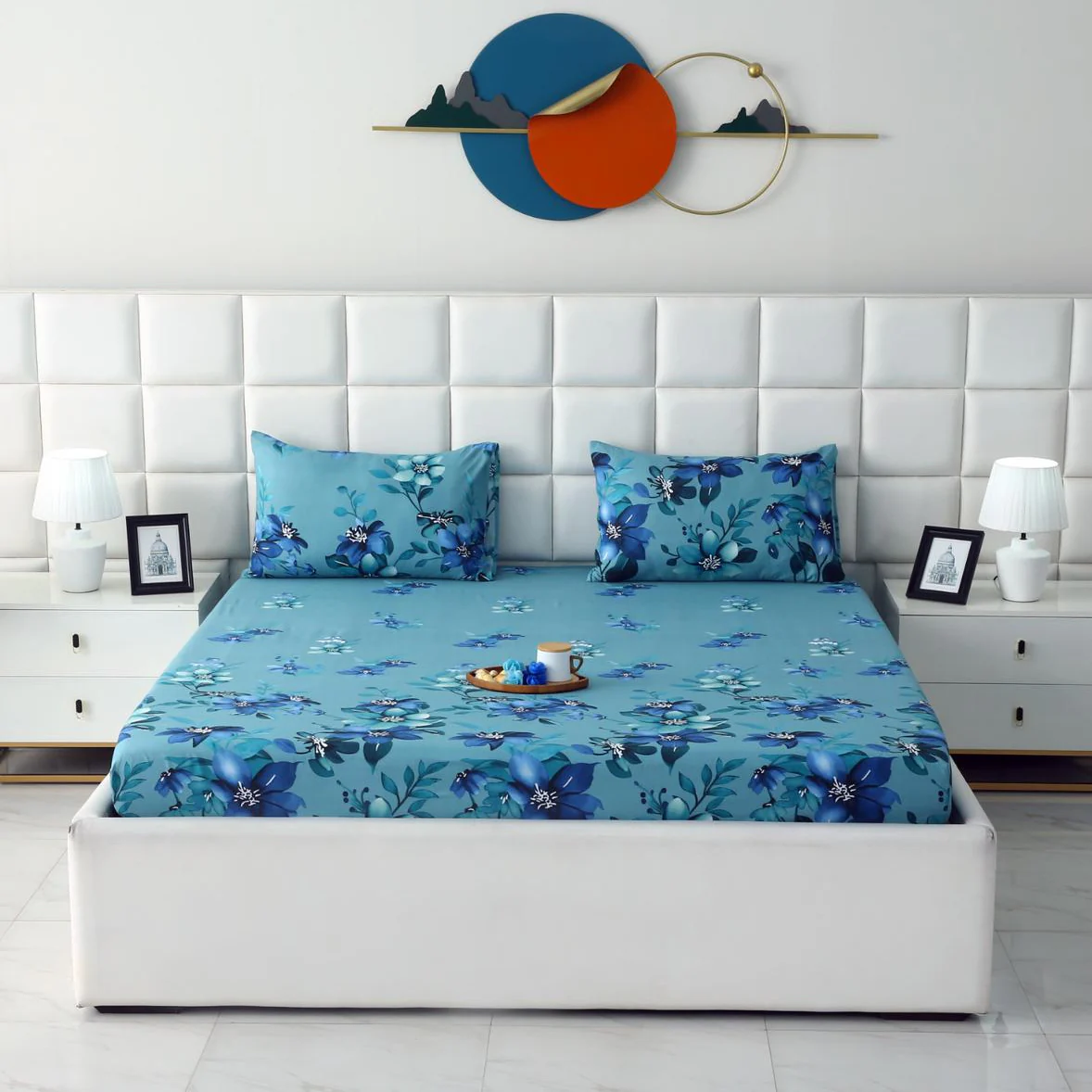Fitted Bed Sheet-Azure Bloom