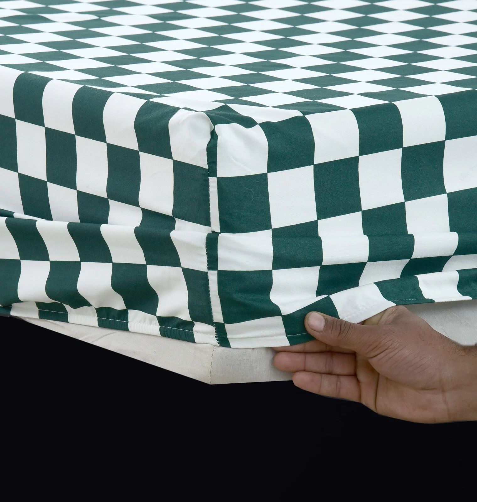Fitted Bed Sheet-Green Chess - Image 4