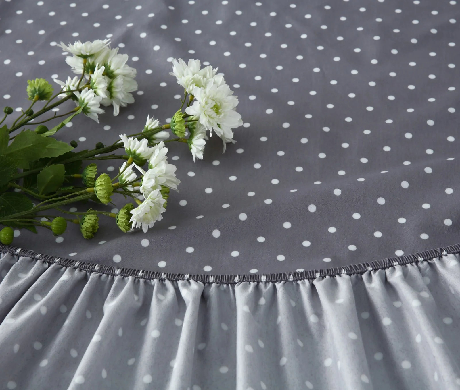 Fitted Bed Sheet-Grey Polka - Image 14