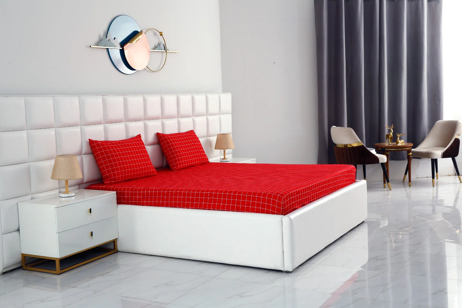 Fitted Bed Sheet-Red Check - Image 3