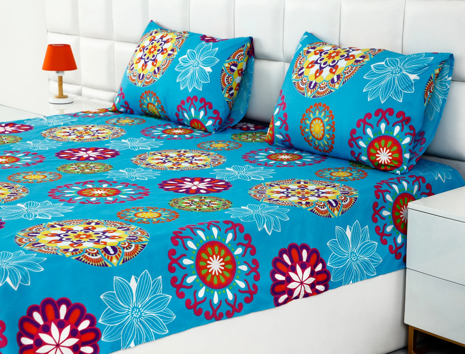 Fitted Bed Sheet-Turqoiuse Flower - Image 2