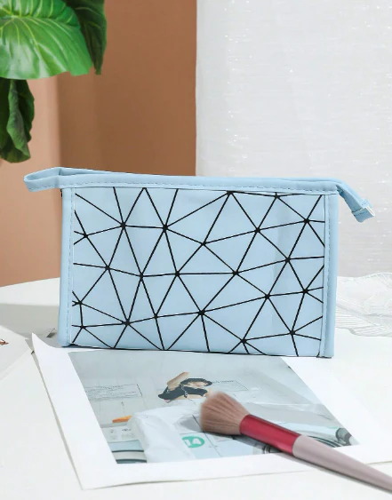 Geometric Diamond Grid PU Frosted Makeup Bag - Image 2