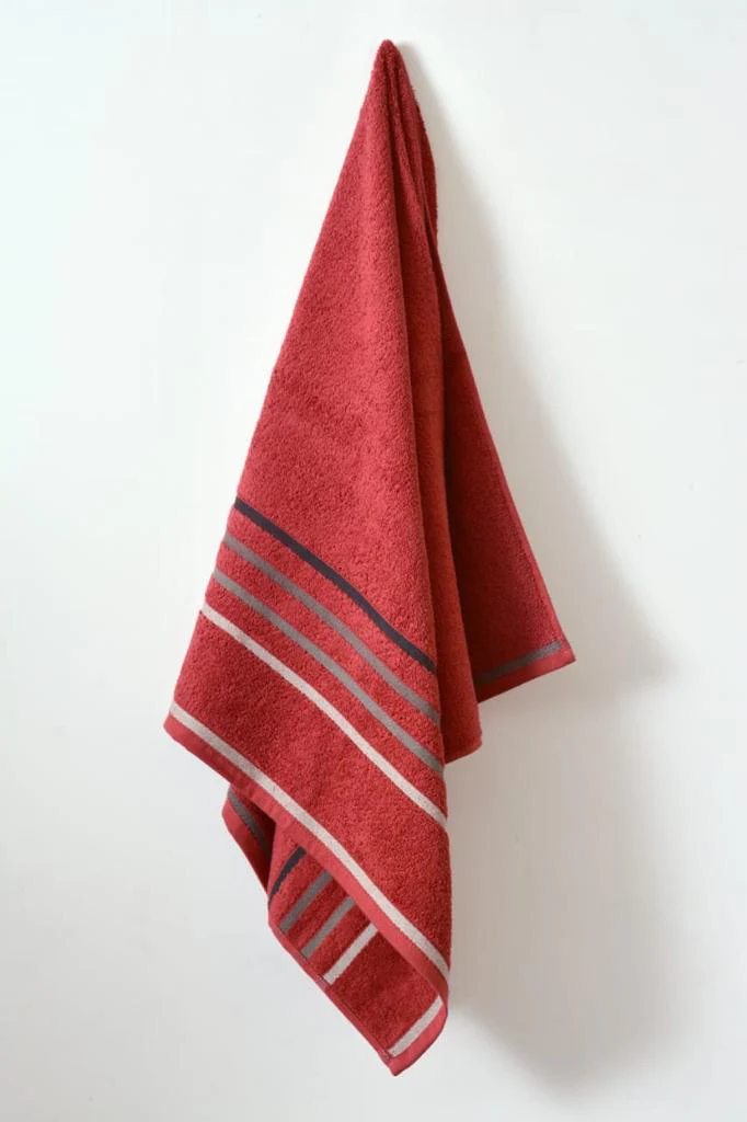Cotton Towel With Jacquard Stripe(1896)  - Burgundy - Image 4