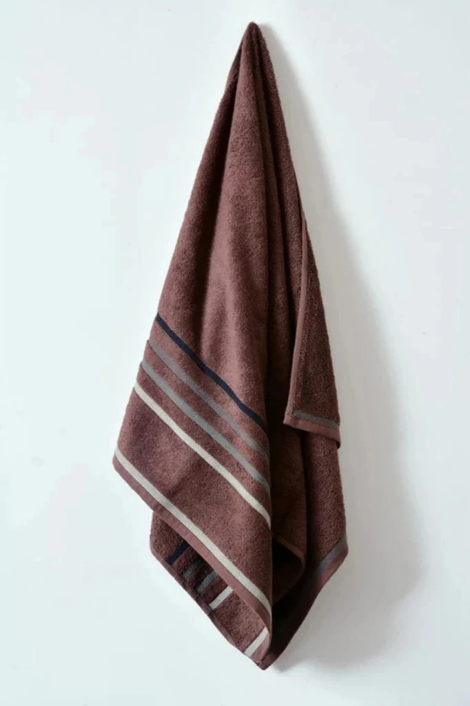 Cotton Towel With Jacquard Stripe (1898) - Brown - Image 4