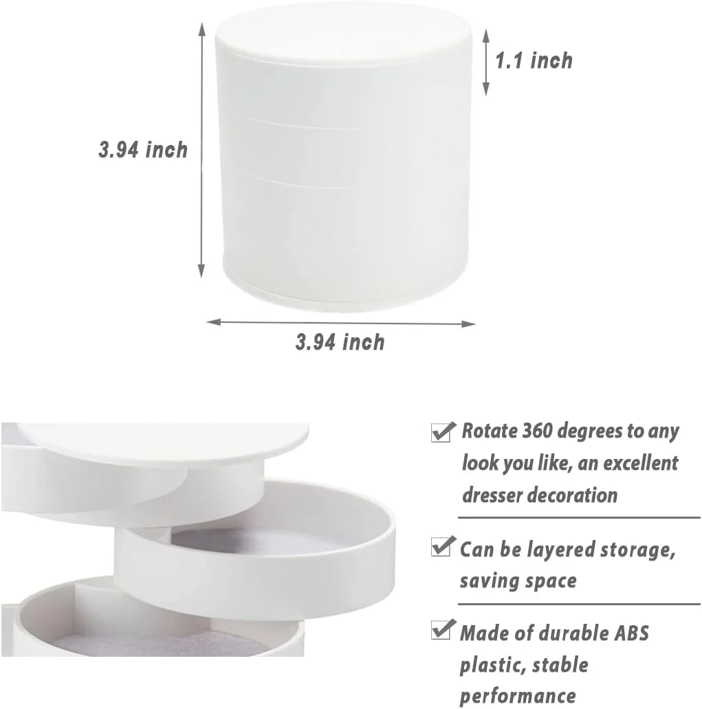 360° Rotatable Jewelry Organizer With Mirror-SA2408-191(White) - Image 6