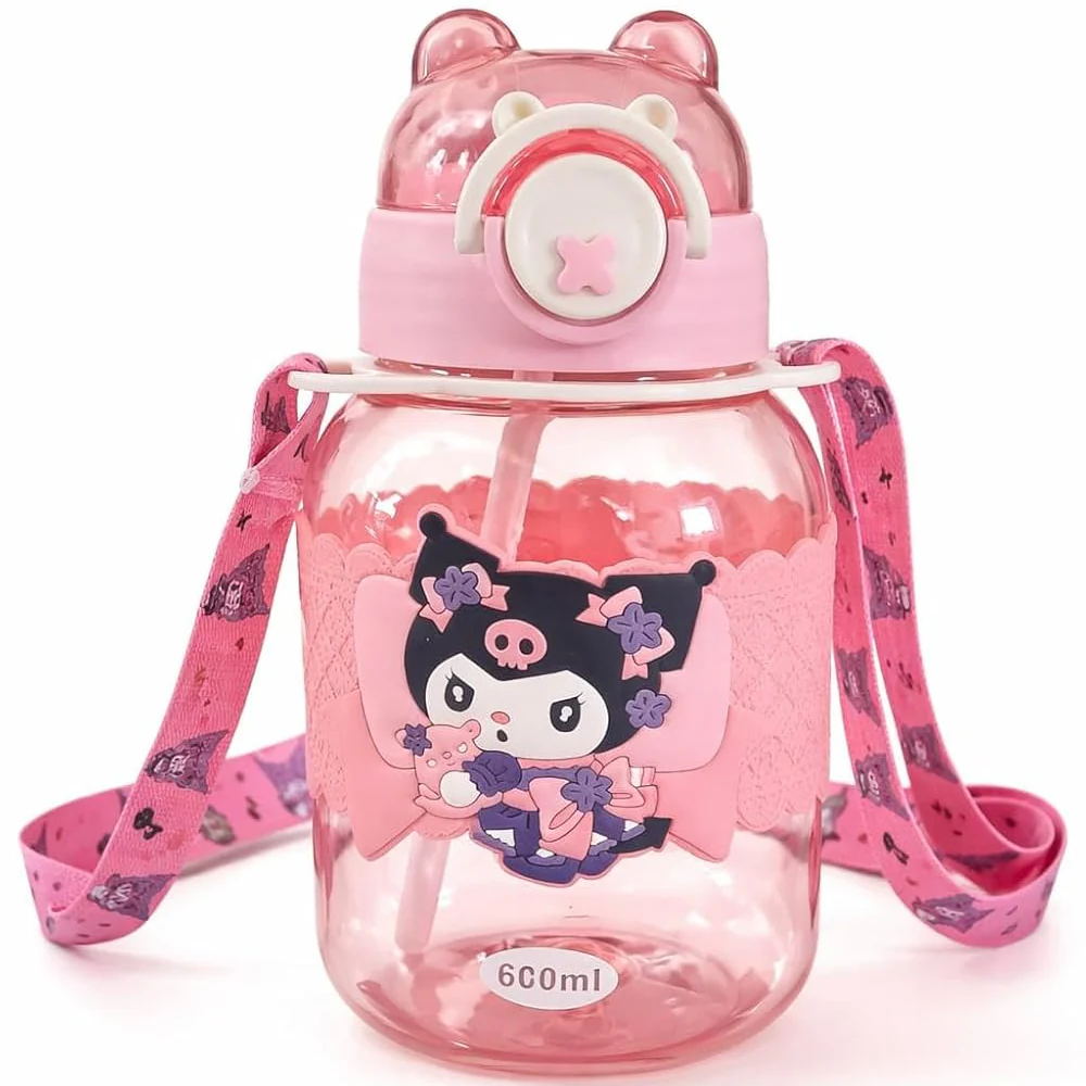 Kids Cartoon Sipper Water Bottle 600ml with Adjustable Strap (SA2510-146)Pink