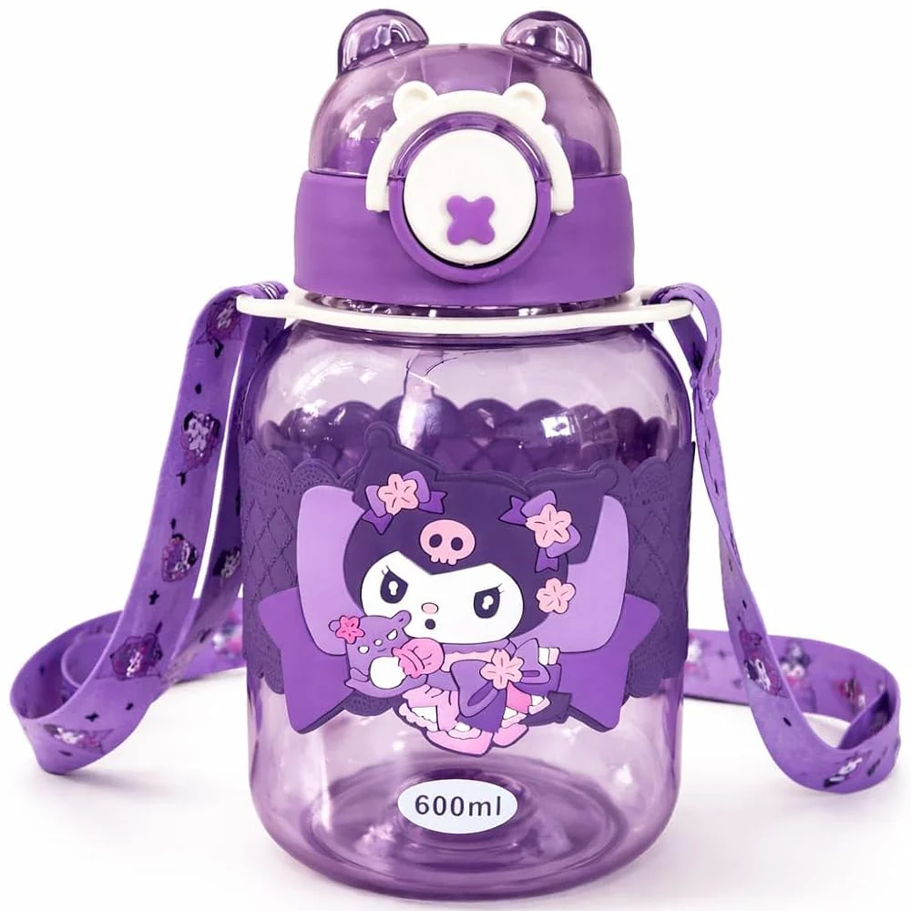 Kids Cartoon Sipper Water Bottle 600ml with Adjustable Strap (SA2510-146)VIOLET