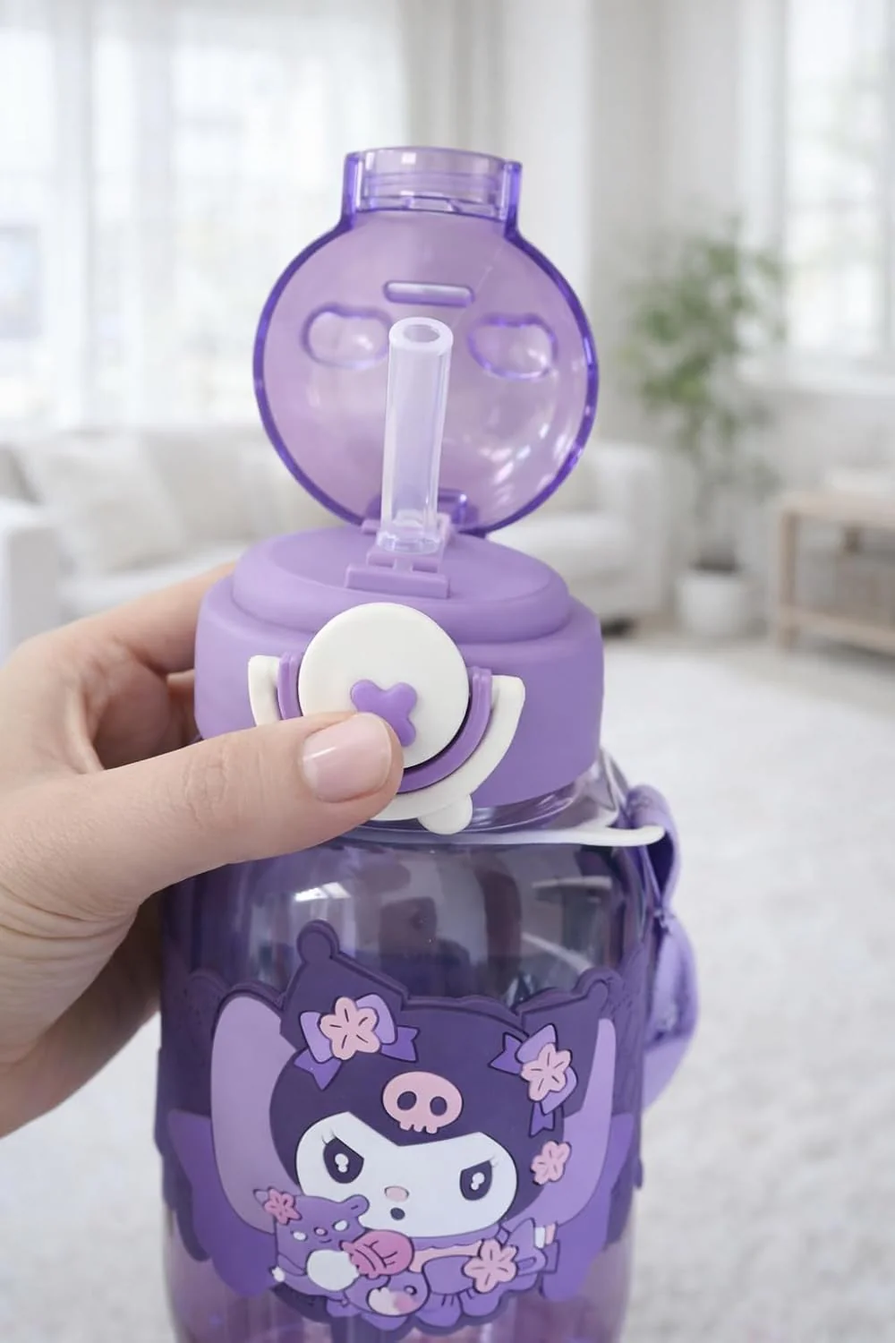 Kids Cartoon Sipper Water Bottle 600ml with Adjustable Strap (SA2510-146)VIOLET - Image 7