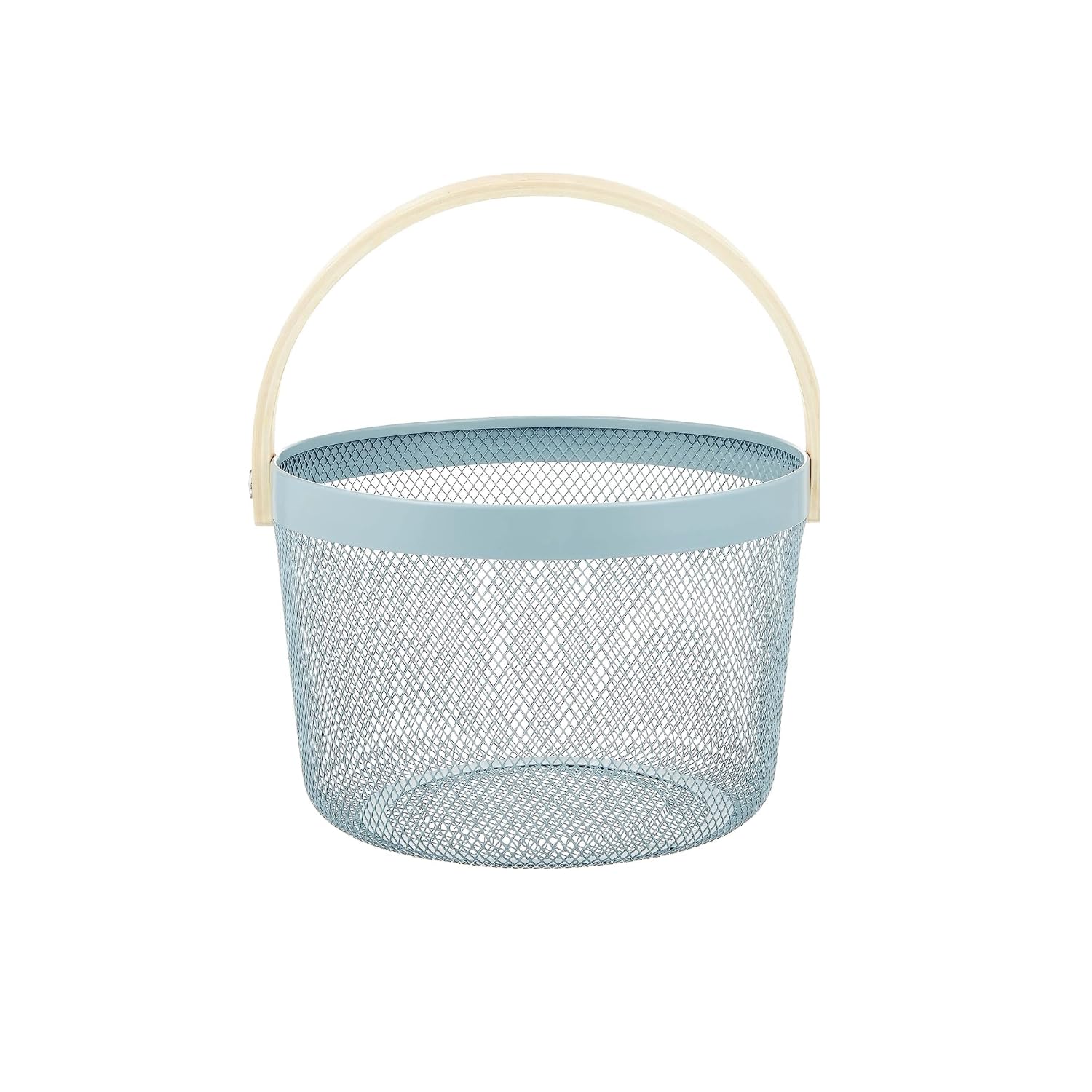Mesh Steel Basket with Wooden Handle-Round Green - Image 3