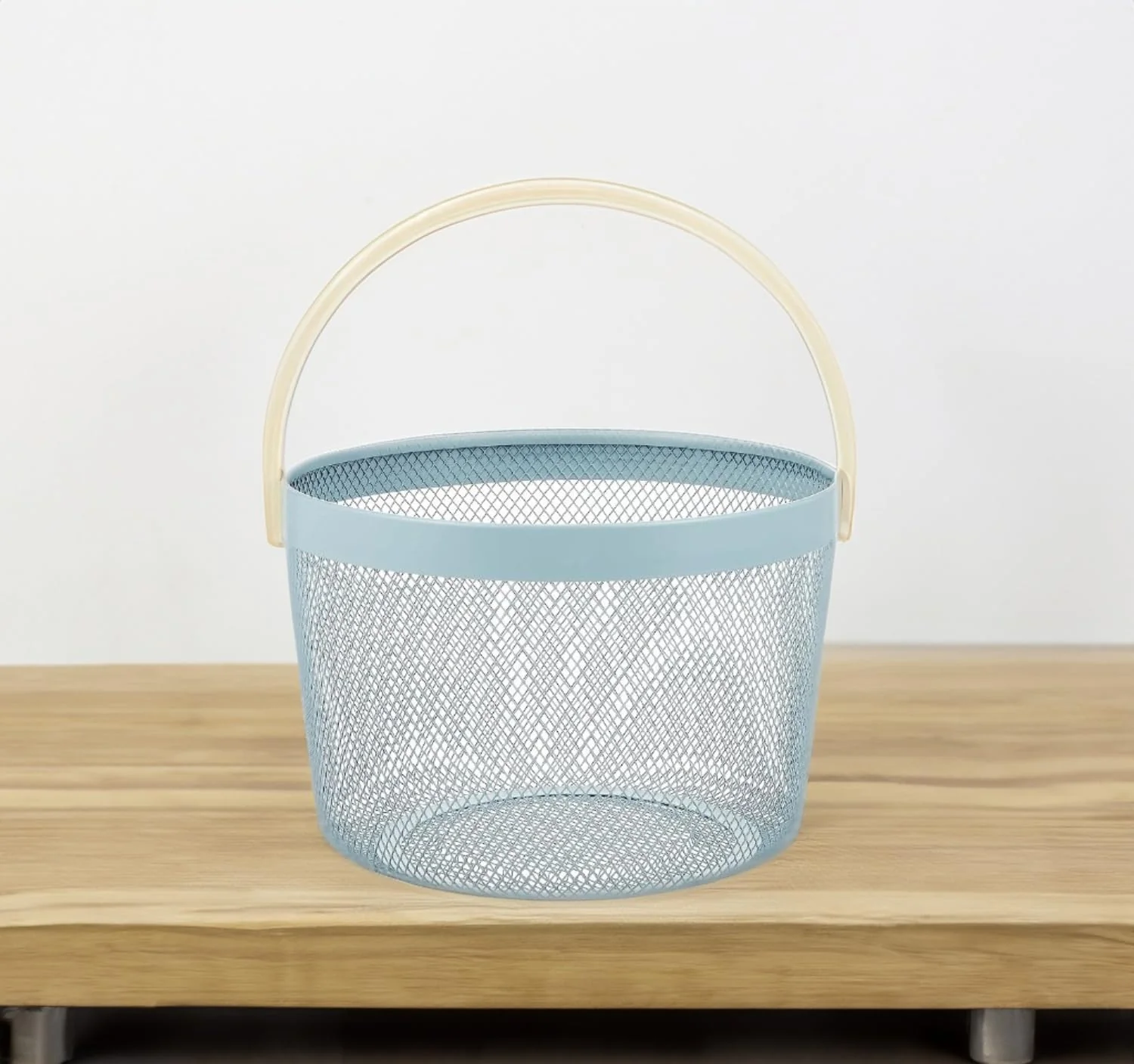 Mesh Steel Basket with Wooden Handle-Round Green - Image 4