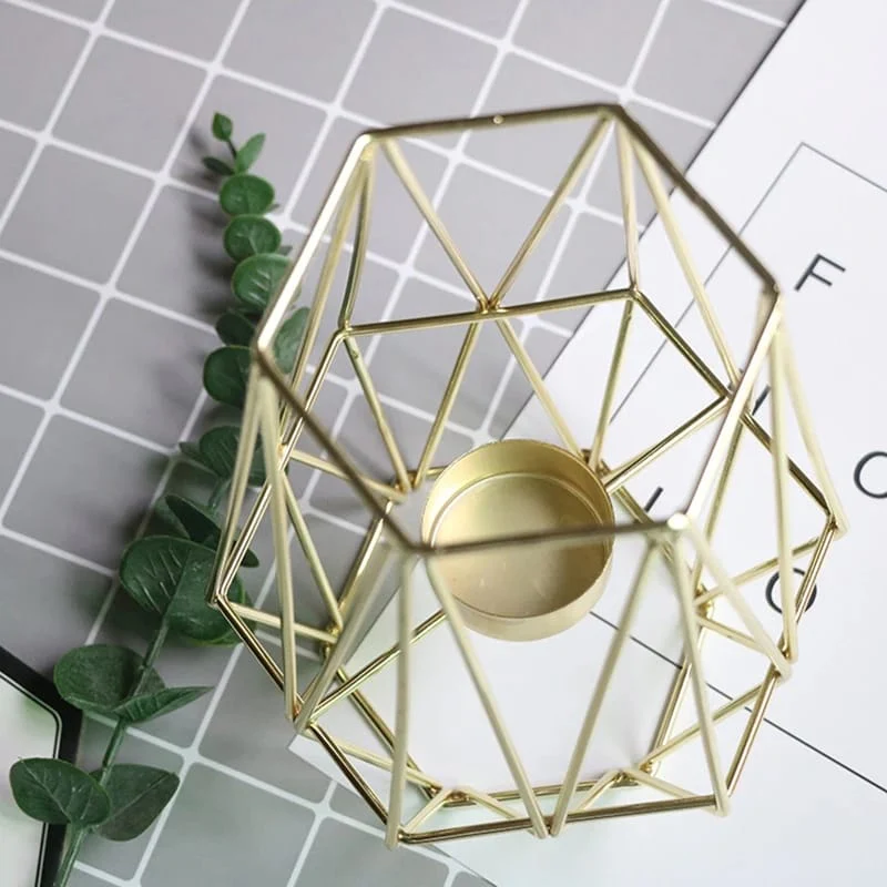 Hexagon Shaped Metal Candle Stand-(14306)Golden(SA2405-17) - Image 12