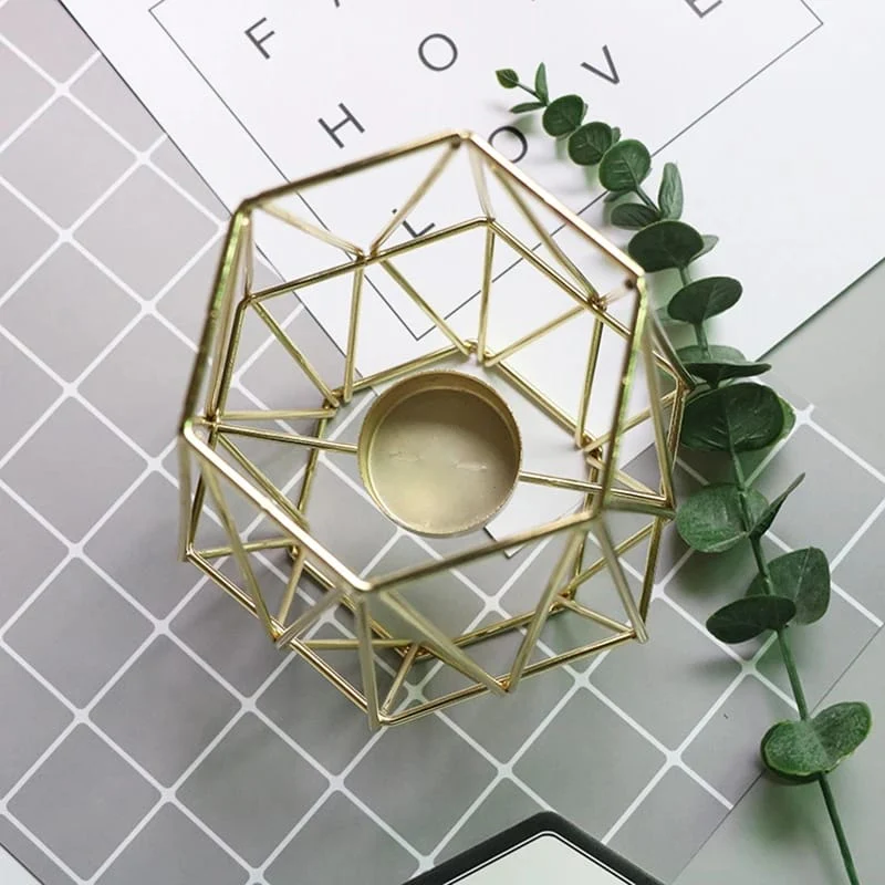 Hexagon Shaped Metal Candle Stand-(14306)Golden(SA2405-17) - Image 13