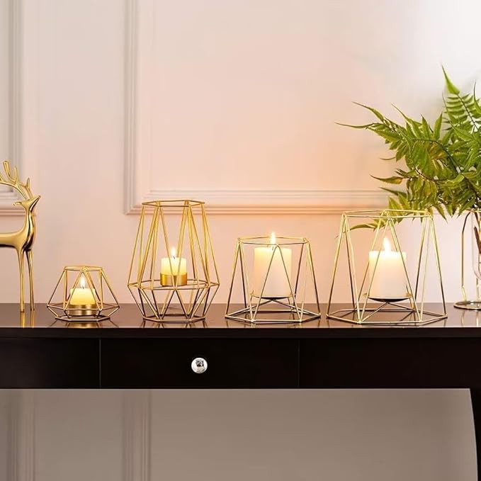 Hexagon Shaped Metal Candle Stand-(14306)Golden(SA2405-17) - Image 3